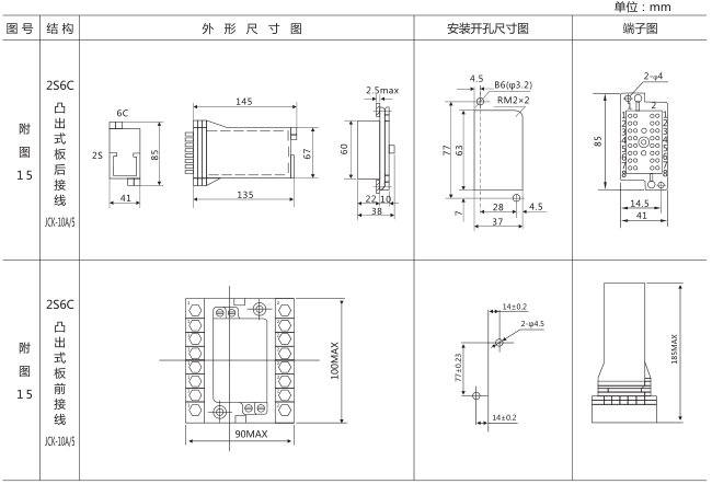 DZZ-15組合中間繼電器外形及安裝尺寸圖片