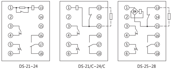 DS-23C時間繼電器內部接線及外引接線圖(正視圖)
