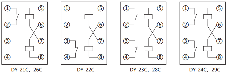 DY-28C、D電壓繼電器內部接線圖