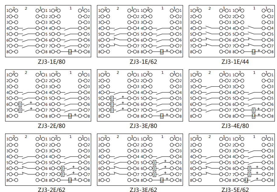 ZJ3-1E/62快速中間繼電器內部接線圖及外引接線圖