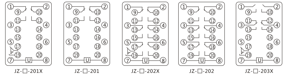 JZY（J)-207靜態中間繼電器內部接線圖及外引接線圖