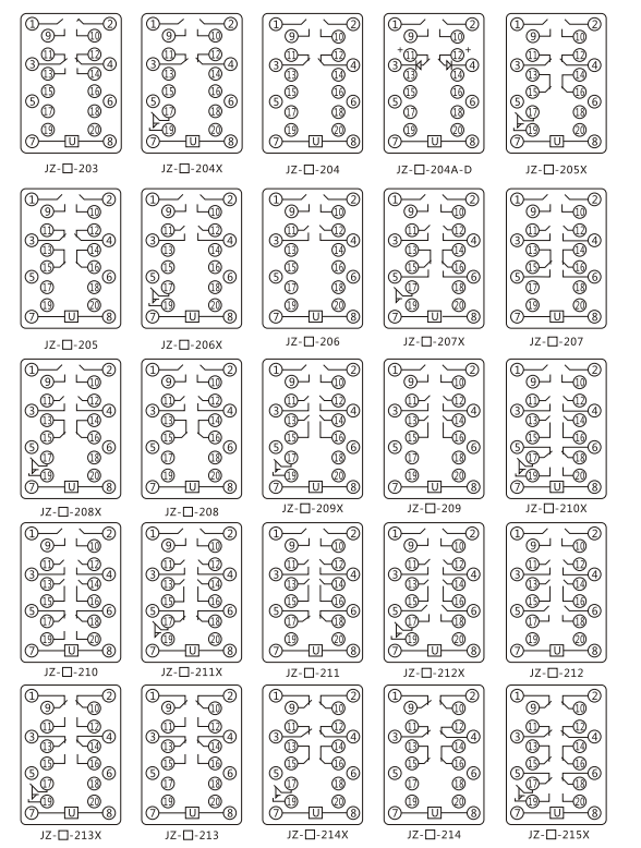 JZY（J)-207靜態中間繼電器內部接線圖及外引接線圖