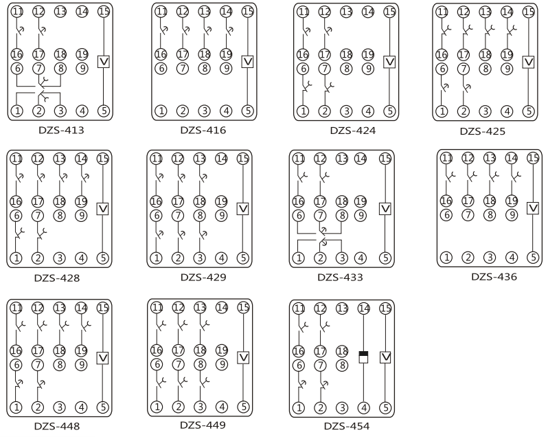 DZY（J)-416中間繼電器內部端子外引接線圖(正視)